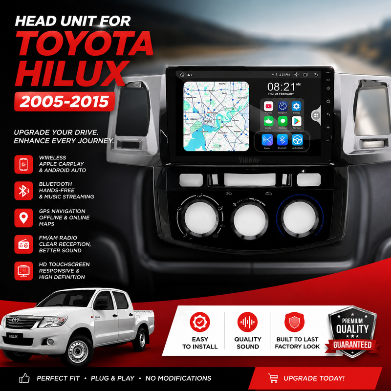 Premium 4/64GB Hilux & Fortuner D4D Radio | Wireless CarPlay, Android Auto & Reverse Camera - (2005–2015)